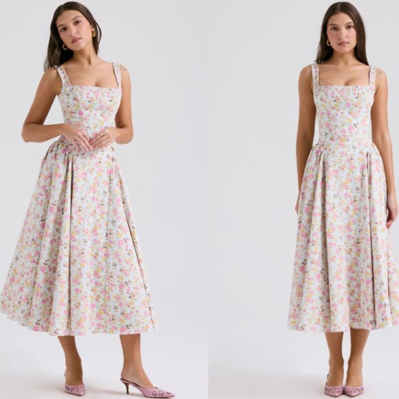 House of CB Dresses & Skirts - HOUSE OF CB 'Dorothy' Pale Blue Meadow Print Cotton Midi Sundress NWT
